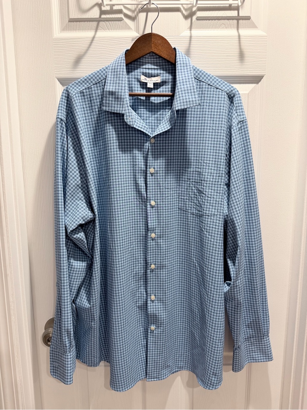 Peter Millar Button‑Down – Men’s XXL Blue/White Micro‑Check Cotton Shirt